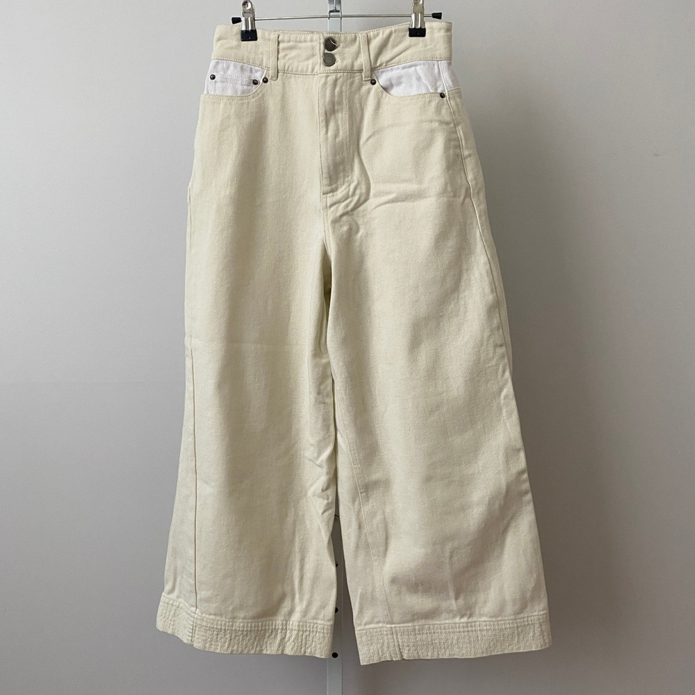C/MEO COLLECTIVE Cotton Clean Coastal Relaxed Lagenlook Wide Leg Pants 4 Cream